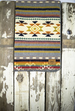 Load image into Gallery viewer, Pictured is an orange, yellow, grey, cream, red, black and green coloured, traditional Aztec patterned baby blanket. This is the Heartprint Threads 'Baby Ralph' Baby Blanket, created by Ecuadorian Artisans. Perfect for your everyday soft & warm baby blanket needs! Available for sale at SMRT Tent in Edmonton, Canada.