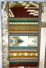 Load image into Gallery viewer, Pictured is a dark teal, cream, reddish brown &amp; orange, wave-patterned and laid-out blanket. This is the Heartprint Threads &#39;Morello Cherry&#39; Maskuy Collection Queen Blanket, created by Ecuadorian Artisans. Throw this warm blanket over your sleeping bag while camping outdoors! Available for sale at SMRT Tent in Edmonton, Canada.

